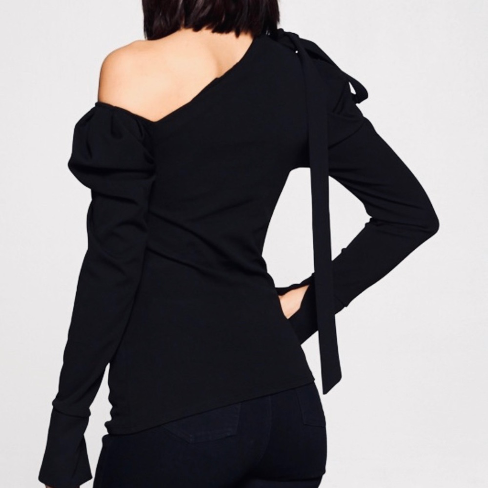 Black Ribbon Detail Off Shoulder Blouse - Picture 2 of 2